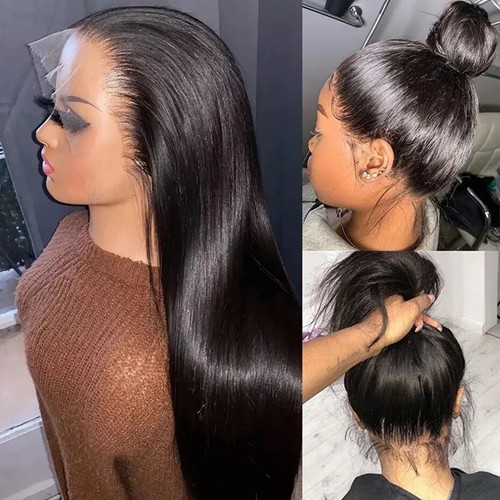 Brazilian Bone Straight Transparent 13x4 Lace Front Human Hair Wigs Pre Plucked - Picture 9 of 24