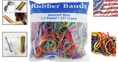 Assorted Size Color Rubber Bands Multicolor Craft Office School Home 227gm 1/2lb - Picture 2 of 9