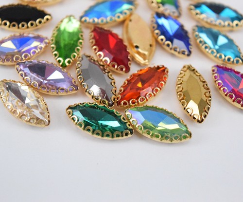 100pcs 7x15mm Sew On Navette Settings Colour Crystal Glass Rhinestone Jewels - Picture 6 of 41