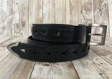Leather Belt Mens 46 Black Woven Cut-Out Design