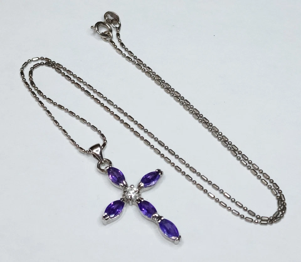 Collar de cadena con colgante de cruz relleno de oro de 18 quilates cristal púrpura 18" Foto 4 de 4