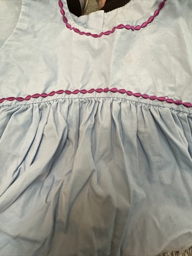 Hanna Andersson Size 100 (4) Sleeveless Cotton Dress Blue W/magenta Embroidery - Picture 4 of 4
