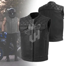 Anaaz Leather Vest Motorbike Men Waistcoat Touring Biker Vests Black