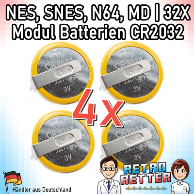 4x CR2032 Batterie Super Nintendo N64 SNES NES Sega MegaDrive Spiele Speicher