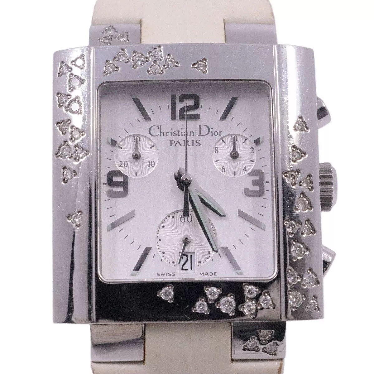 Montre femme Christian Dior D81 101 Riva Chrono lunette diamant quartz argent d'occasion