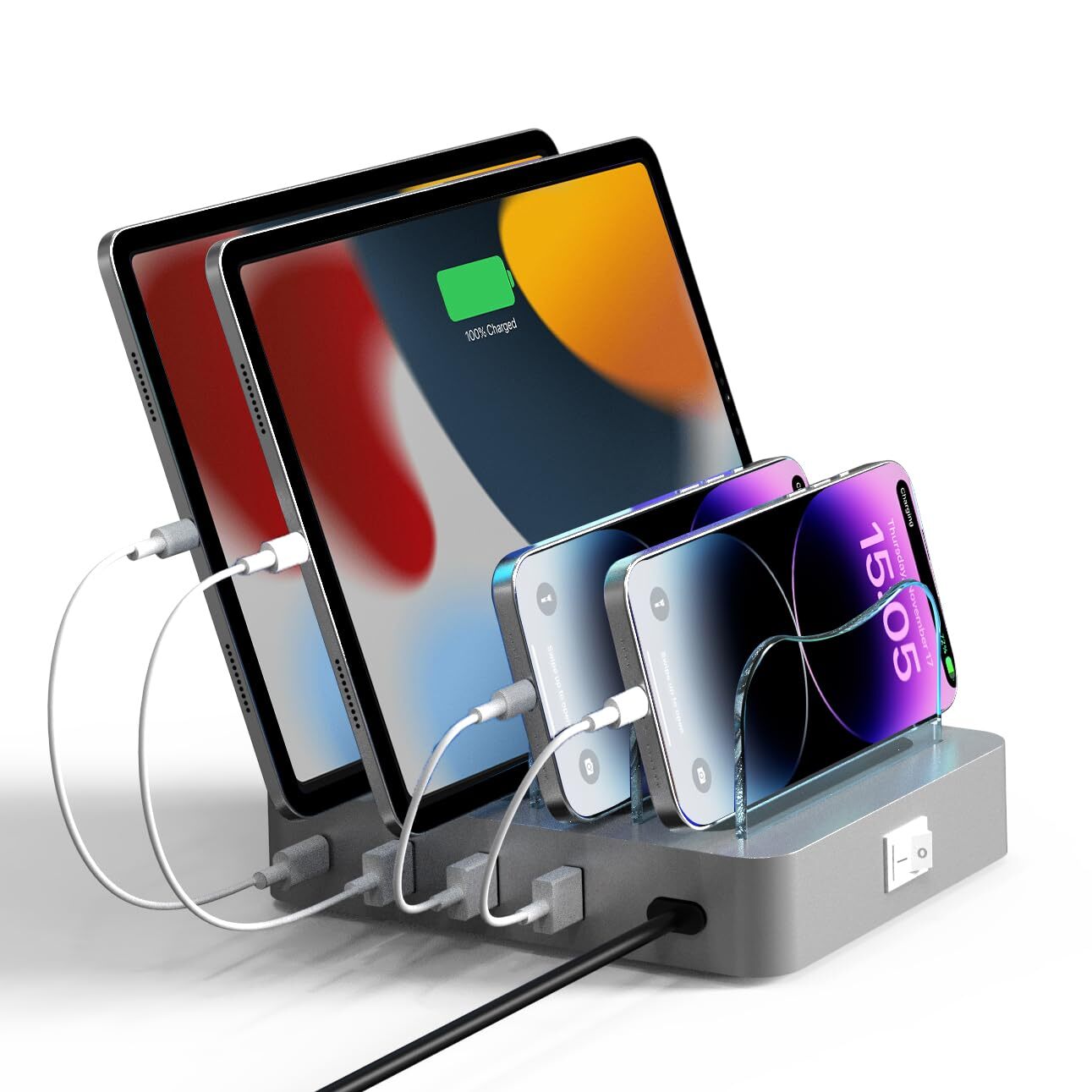 20W Fast Charging Station for iPhone Android with Nightlight - 4 Ports-image