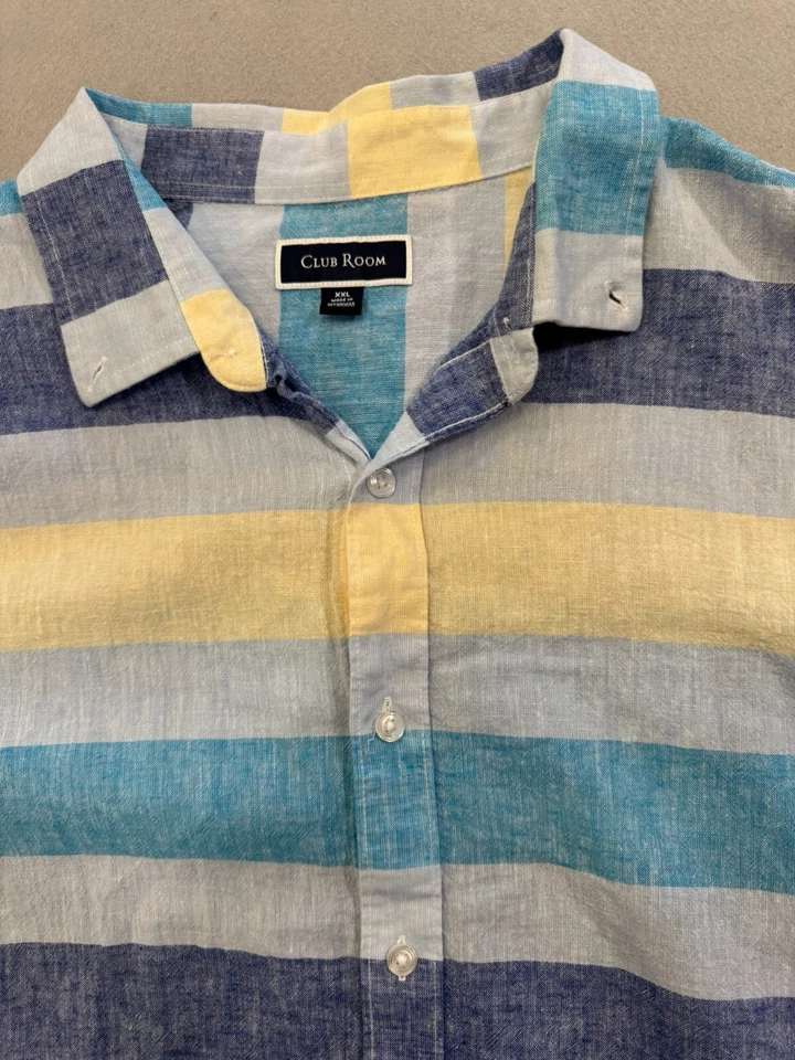 Camisa con botones para habitación club para hombre XXL lino pastel verano rayas de moda cuello Foto 2 de 4