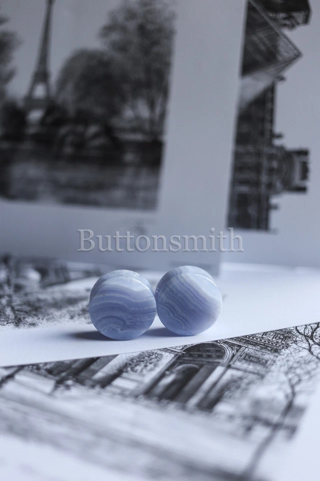 Par de tapones de piedra orgánica natural de ágata de encaje azul medidores oreja 2g - 1" 10 TAMAÑO Foto 4 de 4