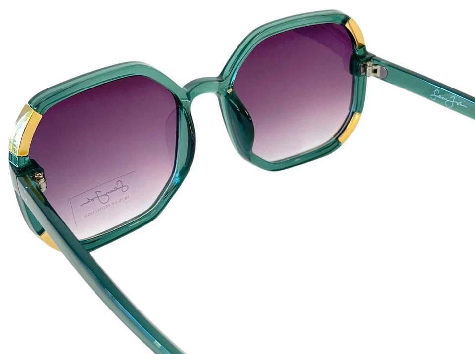 Women's Sean John Green & Gold Sunglasses Big Purple Lenses 1970's Style - New - Image 4 of 4