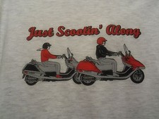 Just Scootin along gray graphic dress shirt L scoot tours assoc int l