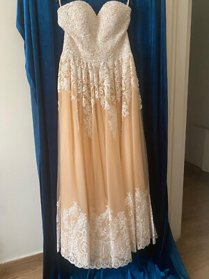 green emerald velvet dress Nude Beige Floral Lace Plunging Neck A-Line Wedding Dress, Nude Beige