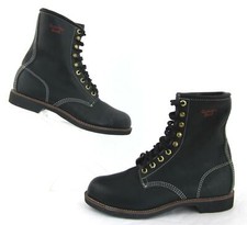 Vtg Georgia Boot 8" Steel Toe Safety Boots Black Leather Sz 8 XW Made In USA