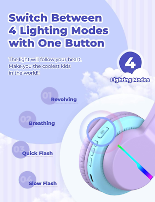 IClever BTH12 Kids Bluetooth Headphones,Colorful LED Lights Wireless