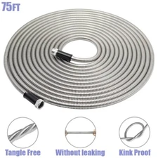 75FT Stainless Steel Metal Garden Water Hose Pipe Flexible Lightweight Aluminum