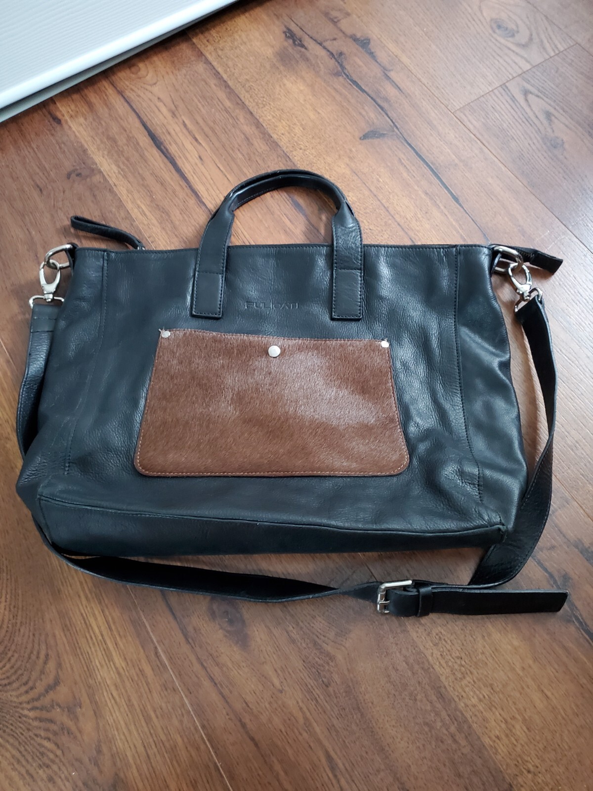 PONY Borsa a mano PULICATI PELLE ITALIA TRACOLLA con tasca capelli di cavallo nera