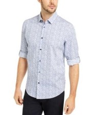 Alfani Mens XL Geo Static Print Blue White Button Up LS Shirt