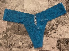 NWT VICTORIA'S SECRET BLUE SILVER LACE UP STRAPPY THE LACIE THONG PANTIES