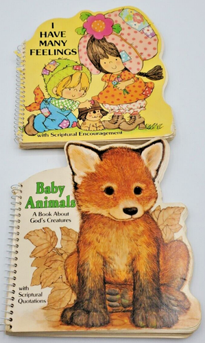 Vtg Little Shape Books I Have Many Feelings & Baby Animals Scriptual Encourage