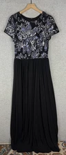 Betsy & Adam Dress 12 Blue Black Sequin Gown Formal Wedding Evening Gala NEW