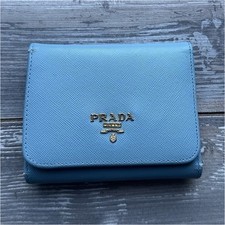 PRADA Blue Pink Women's Folding Wallet Logo Accent Solid Credit Card