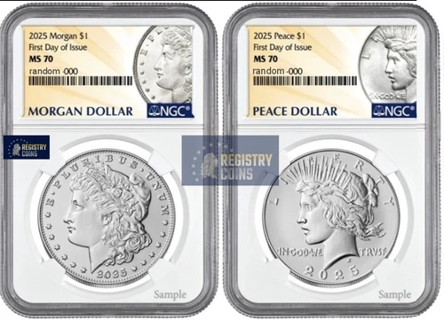 Presale 2025 Morgan & Peace Silver Dollar $1 NGC MS70 * First Day Issue FDI 2146