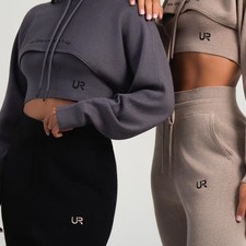 Cozy 2 Piece Knit Lounge Set Crop Hoodie and Tank Top Set, Comfy Tracksuit Women