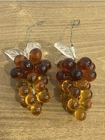 Vintage Pair Of Amber Glass Color Murano Style Grape Cluster On Clear Leaf