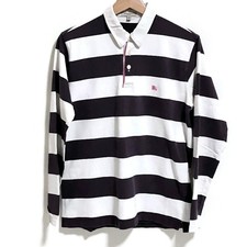 Burberry London Men's Striped Rugby Polo Shirt White Purple Long Sleeve - Size S