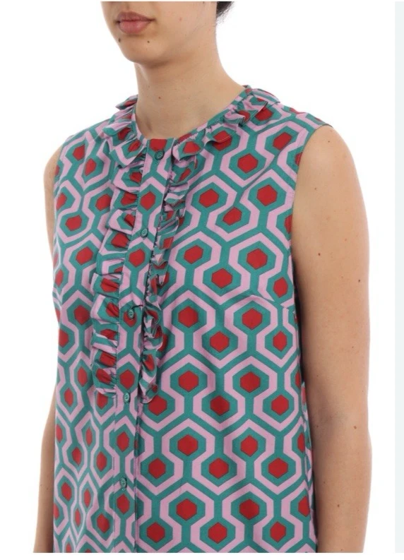 Max Mara Weekend Dress Large Curvato Geometric Print Aline Shirt Sleeveless - Image 3 of 4