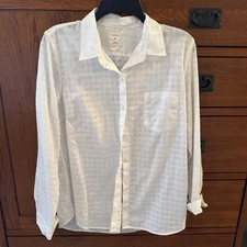Gap Shirt Womens M White Boyfriend Fit Long Sleeve  Plaid ButtonUp Blouse Top M