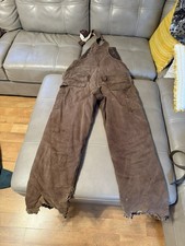 Carhartt Duck Bib Quilt Lined Overalls Double Knee 36x30 Brown thrashed