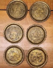 Brass Engraved Coasters Set of 6 with Stand Decorative Accent
