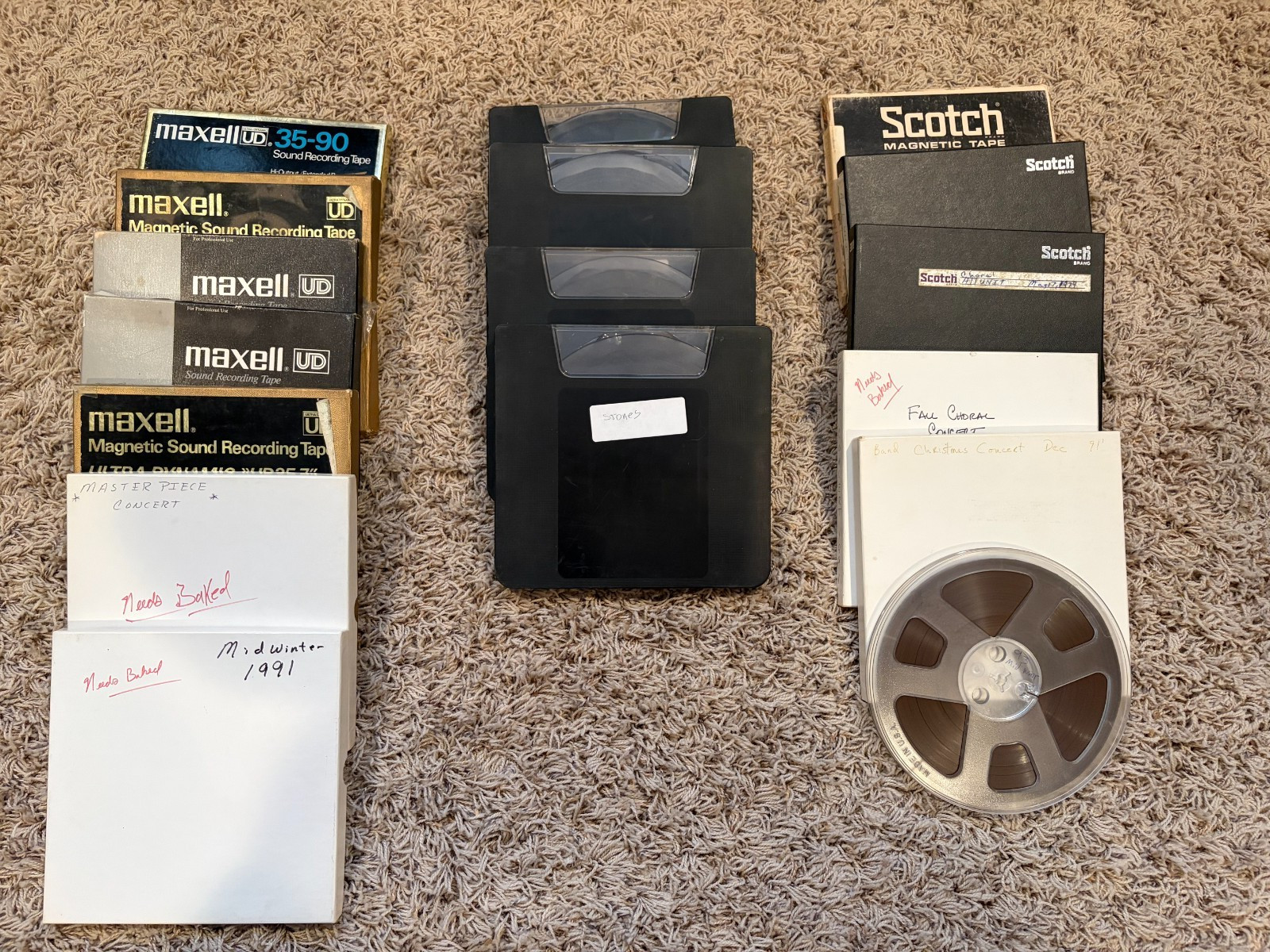 Lot of Reel to Reel Recording Tapes Used Maxell, Memorex, Scotch.