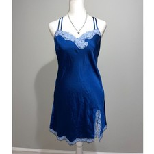 Victoria's Secret Blue Satin Lace Trim Slip Dress S