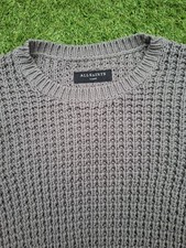 Stylish Allsaints Kargg Crew Neck Jumper Grey Waffle Knit Size Large All Saints