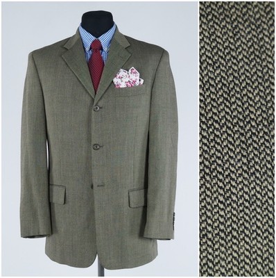 Mens Herringbone Blazer 40R UK Size UNLISTED Dark Beige Wool Sport Coat Jacket