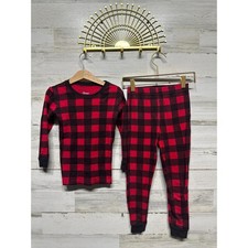 Leveret Pajama Set Boys Size 6 Red Black Buffalo Plaid Cotton Snug Fit EUC