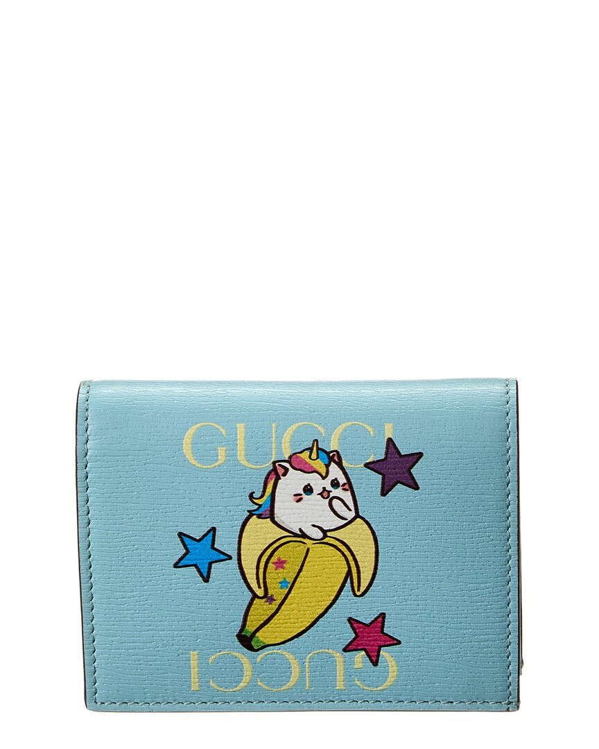 Кожаный футляр для карточек Gucci X Bananya Женский синий