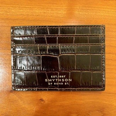 Smythson Card Holder in Mara Leather, Brown Crocodile Wallet