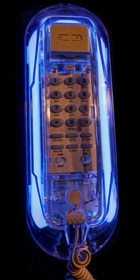 Vintage transparent clear acrylic trimline style desk blue neon telephone - Image 2 of 3