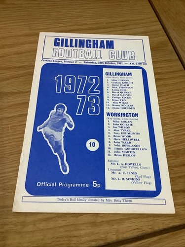 Gillingham V Workington Football Programm 1972/73