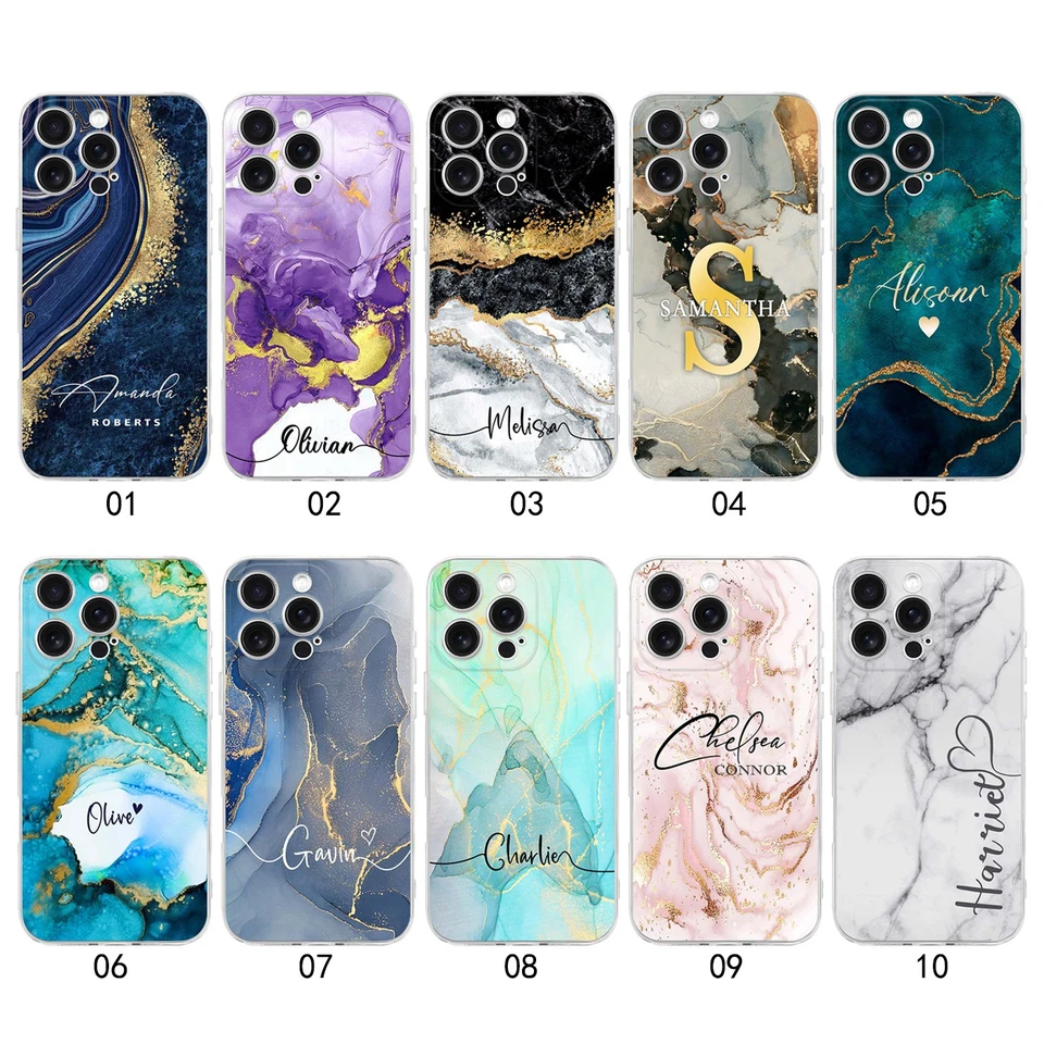 Funda de teléfono con diseño de mármol para iPhone 16 Pro Max 15 14 13 17 cubierta trasera TPU personalizada Foto 2 de 4