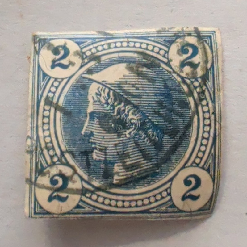 Austria Mercury Head 2 Blue Used Postage Stamp Handstamped Cancel Historical