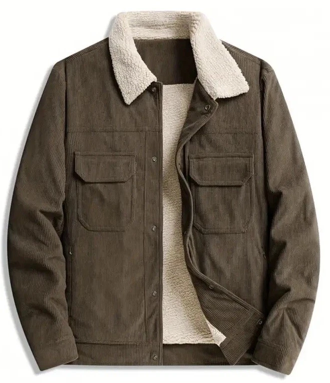 Men's Winter Vintage Jacket Fleece Jacket Lapel Zipper Casual Warm Coat BIG 3XL