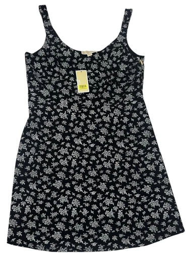 Abito Michael Kors donna taglia Xl nero bianco floreale senza maniche linea A nuovo con etichetta