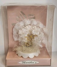 50 th Wedding Anniversary Birthday Cake Topper White Gold Lace  Flowers RV 