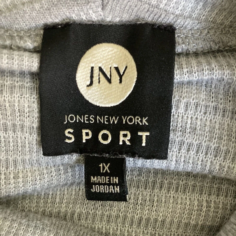 Jones New York Sudadera Deportiva Pullover Capucha Cuello Rayas Gris Talla 1X Foto 4 de 4