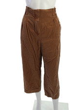 Sezane Women Cropped Dress Pants Brown Button Lyocell Cotton Size 44