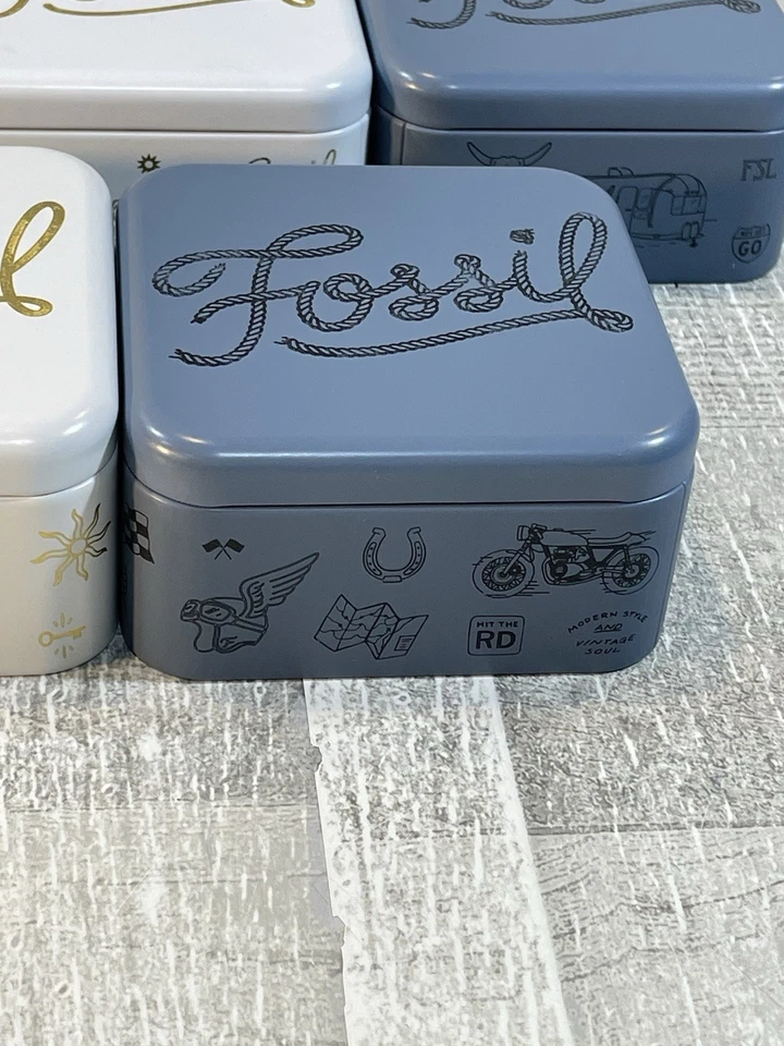 Lote de 7 Cajas de Lata Reloj Fósil Soporte de Almacenamiento de Regalo Exhibición Excelente Estado Foto 4 de 4