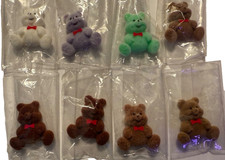 Lot of 8 Miniature Flat Back Flocked Bears 1 1/2" High Assorted Colors New